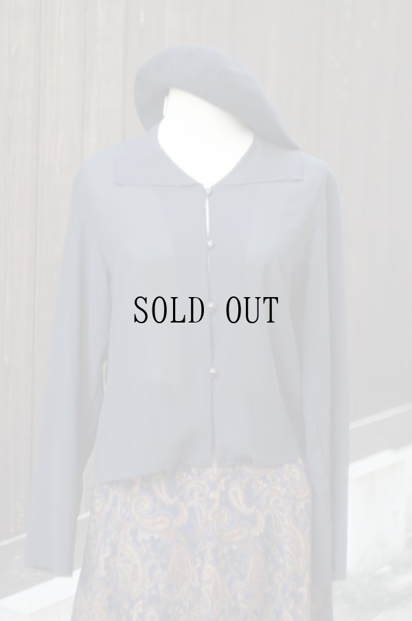 画像6: "NORY BEARDS" 無地 黒 長袖 ブラウス  シースルー[20519]