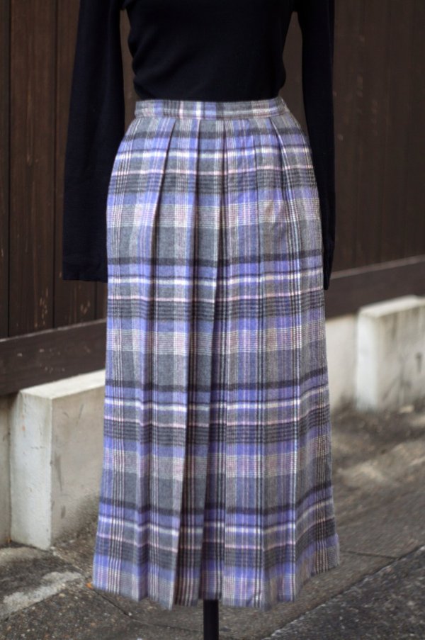 画像1: ”PENDLETON” US製 タータンチェック柄 ピュアウール ブルー×グレー スカート フレア  w71cm[20576]