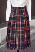 画像1: ”GLENPOSE” スコットランド製 タータンチェック柄 ピュアウール マルチカラー系 巻きスカート フレア サイズ調整可能 w74cm[20522] (1)