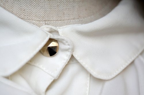 他の写真1: "Leilian" 無地 白 長袖 ブラウス レギュラーカラー フリル ギャザー[20536]