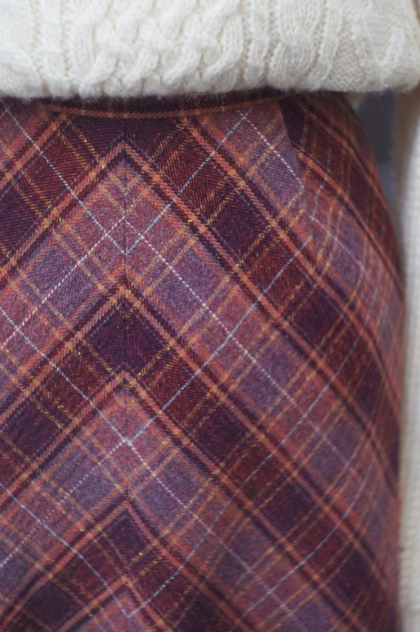 画像3: "CHAVARIE" チェック柄  ピンク系  スカート セミタイト w67cm[20527]