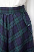 画像2: タータンチェック柄 ウール ネイビー×グリーン スカート フレア w65cm[20523] (2)
