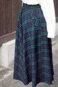 画像3: タータンチェック柄 ウール ネイビー×グリーン スカート フレア w65cm[20523] (3)