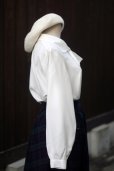 画像3: "PIAPLUCK" 無地 白 長袖 ブラウス ボウタイカラー [20528] (3)