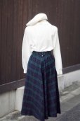 画像6: タータンチェック柄 ウール ネイビー×グリーン スカート フレア w65cm[20523] (6)