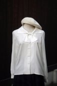 画像4: "PIAPLUCK" 無地 白 長袖 ブラウス ボウタイカラー [20528] (4)