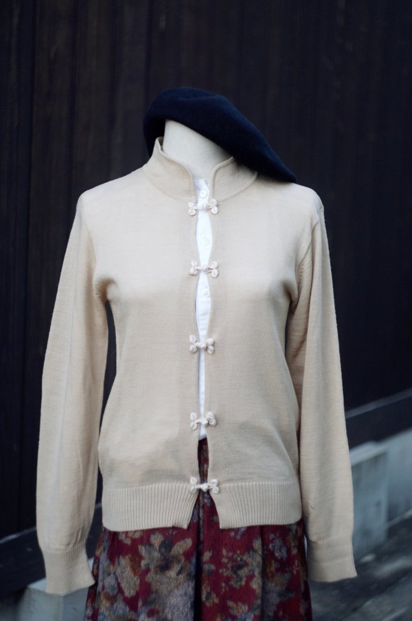 画像8: ”HAND” 無地 ベージュ ウール混 ニット カーディガン マオカラー[20524]