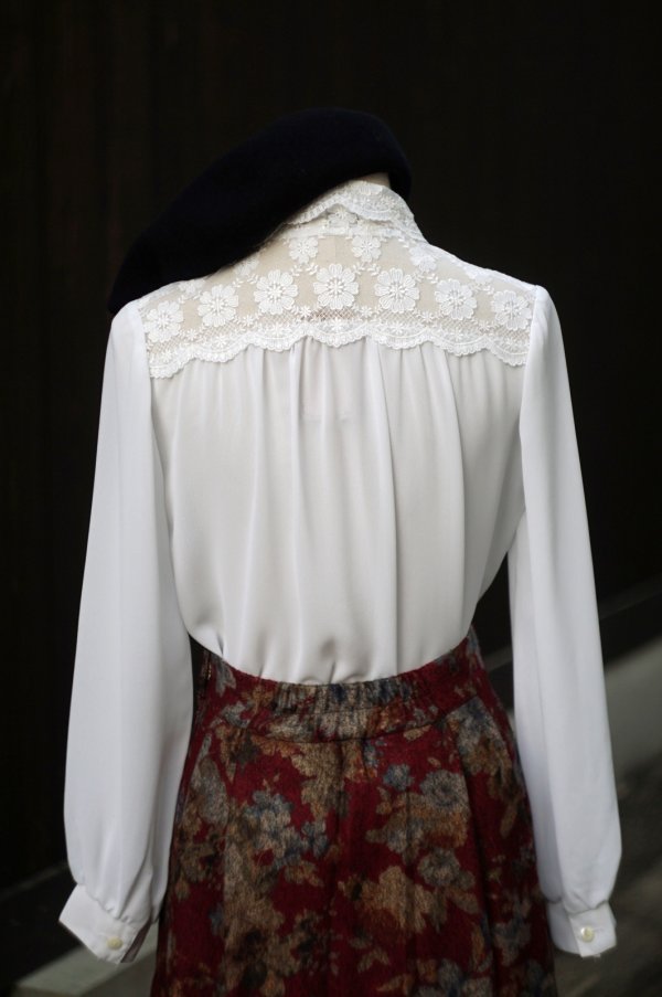 画像5: "GATSBY" 無地 白 長袖 ブラウス レースカラー  ギャザー[20521]