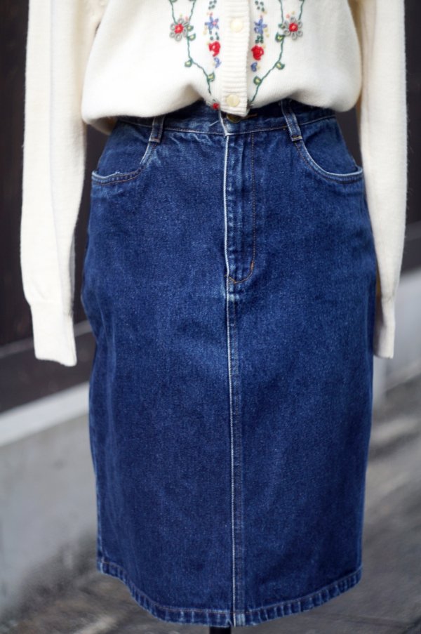 画像1: "Eddie Bauer" デニム スカート タイト ひざ丈 w65cm[20540]