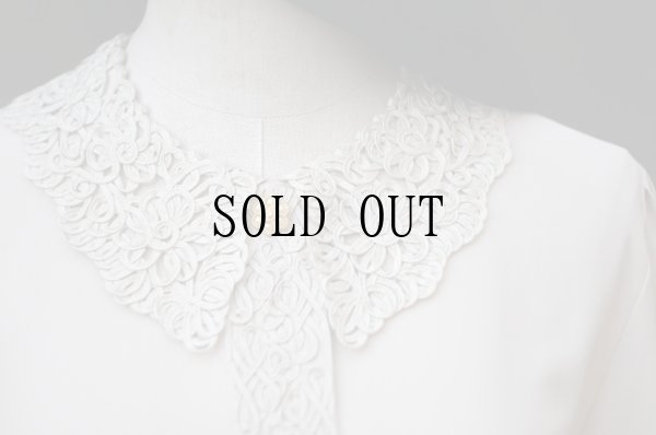 画像3: "Hana no blouse" 無地 グレー系 長袖 ブラウス 比翼 レース襟[20519]