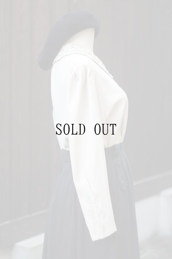 画像6: "Hana no blouse" 無地 グレー系 長袖 ブラウス 比翼 レース襟[20519]