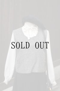 ”PANPA MIA” 無地 グレー ベスト ノーカラー 後開き ポケット[20534]