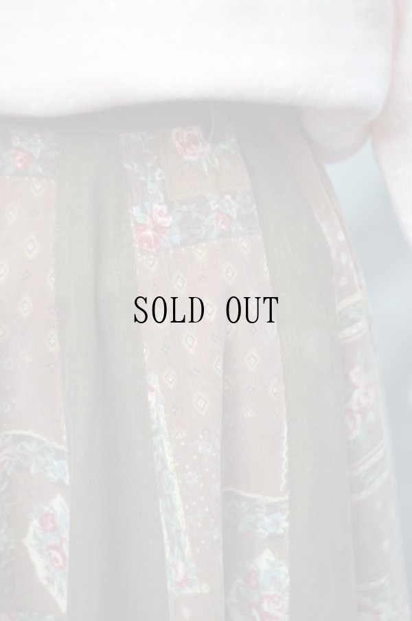 画像3: "BUSTIER" ブラウン コットン 花柄 スカート フレア コーデュロイ w63cm[20532]