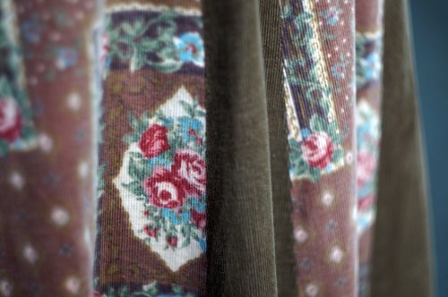 他の写真1: "BUSTIER" ブラウン コットン 花柄 スカート フレア コーデュロイ w63cm[20532]