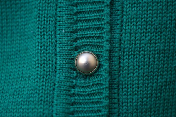 画像4: 無地 パンプス柄 グリーン ウール混 ニット カーディガン[20531]