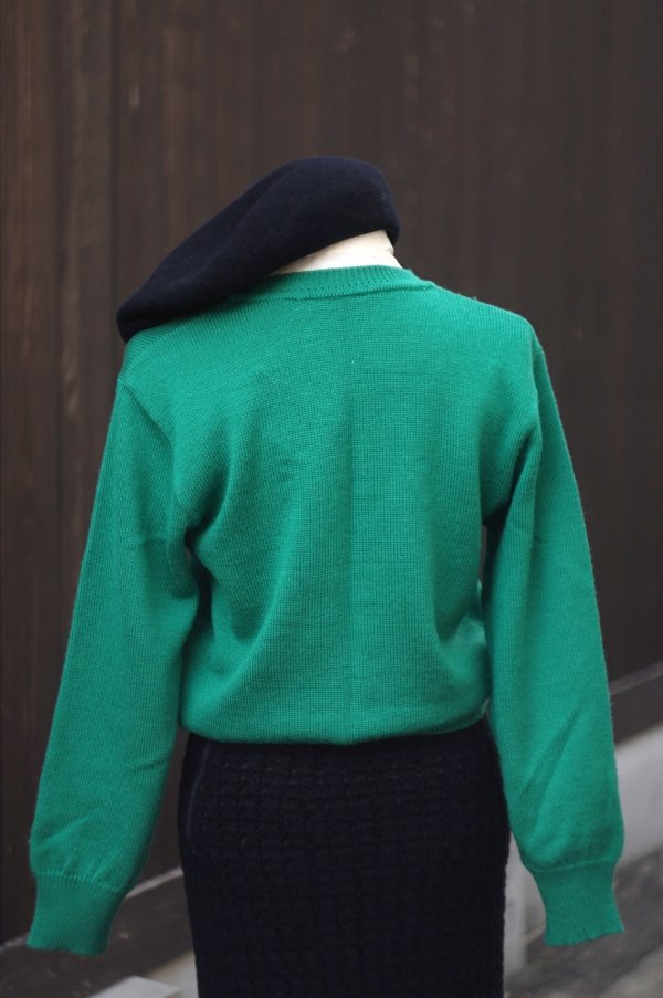 画像7: 無地 パンプス柄 グリーン ウール混 ニット カーディガン[20531]