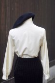 画像5: 無地 アイボリー 長袖 ブラウス ボウタイカラー レース プリーツ 比翼[20537] (5)