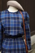 画像5: ”mammina” チェック柄 ウール混 ブルー系 長袖 レトロワンピース ラウンドネック プリーツ [20539] (5)