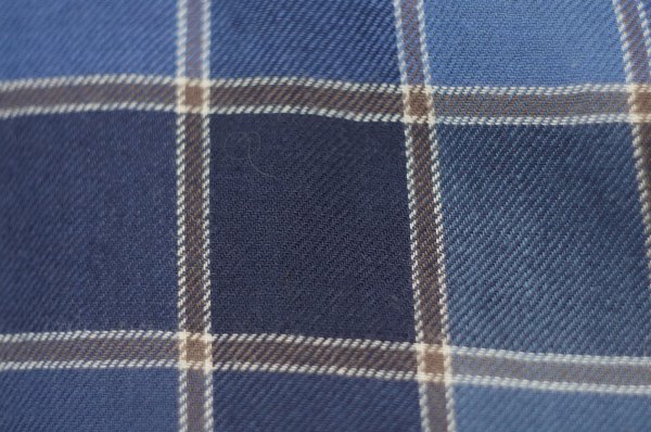 画像7: ”mammina” チェック柄 ウール混 ブルー系 長袖 レトロワンピース ラウンドネック プリーツ [20539]