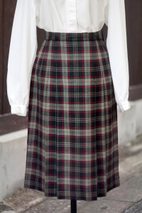 ”DAKS” タータンチェック柄 ウール グリーン×赤 スカート フレア  w68cm[20535]