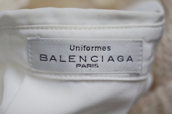 画像9: ”BALENCIAGA” 無地 白 長袖 ブラウス レギュラーカラー 比翼 ポケット風[20538]
