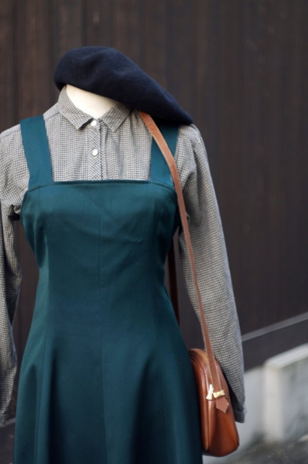 画像5: "Onward" グリーン 無地 ジャンパースカート バックベルト[20542]