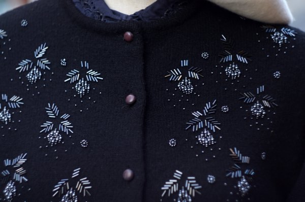 画像3: 無地 黒 ウール混 ニット カーディガン [20565]