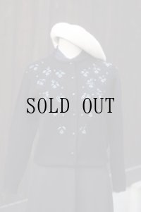 無地 黒 ウール混 ニット カーディガン [20565]