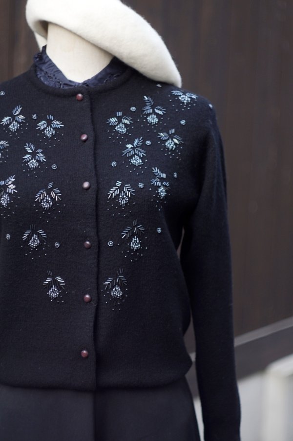 画像2: 無地 黒 ウール混 ニット カーディガン [20565]