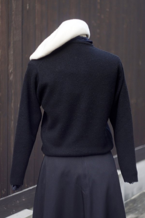 画像7: 無地 黒 ウール混 ニット カーディガン [20565]