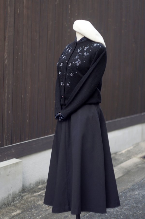 画像9: 無地 黒 ウール混 ニット カーディガン [20565]