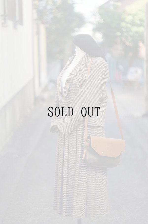 画像1: ブラウン×ベージュ ストライプ柄 ツイード ジャケット&スカート ツーピース セットアップ [20578]