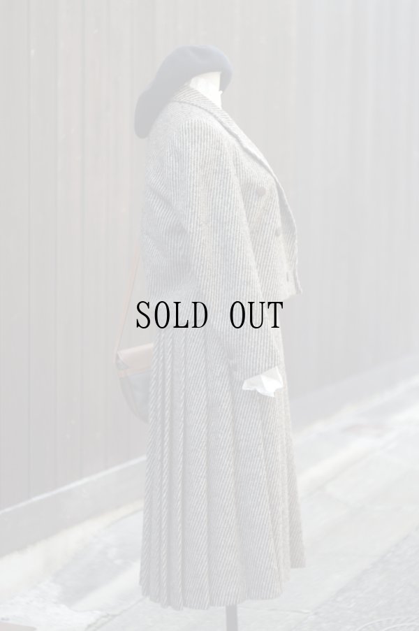 画像2: ブラウン×ベージュ ストライプ柄 ツイード ジャケット&スカート ツーピース セットアップ [20578]