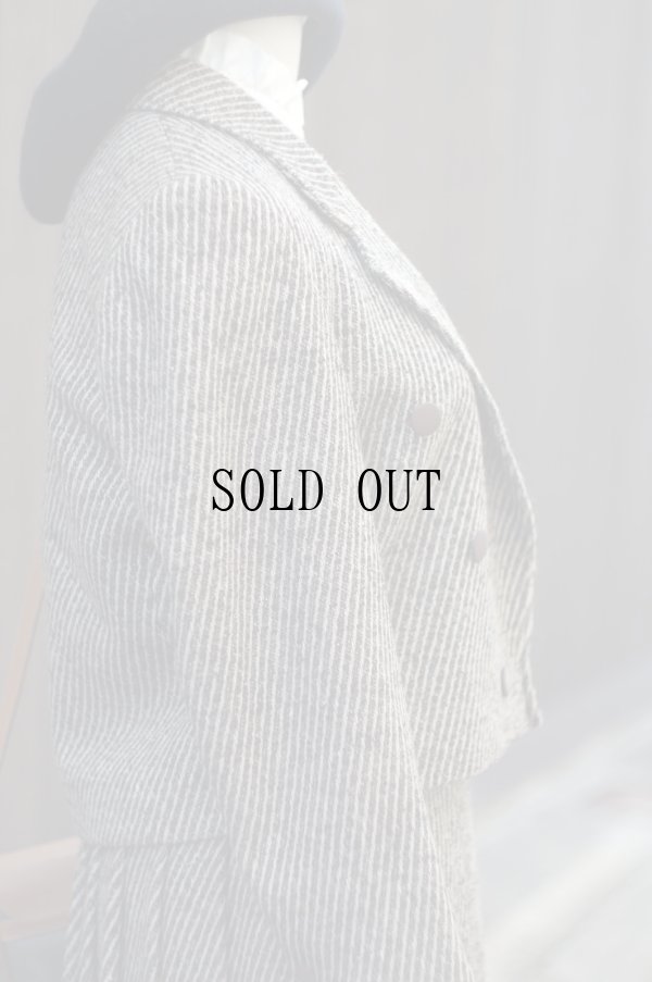 画像7: ブラウン×ベージュ ストライプ柄 ツイード ジャケット&スカート ツーピース セットアップ [20578]