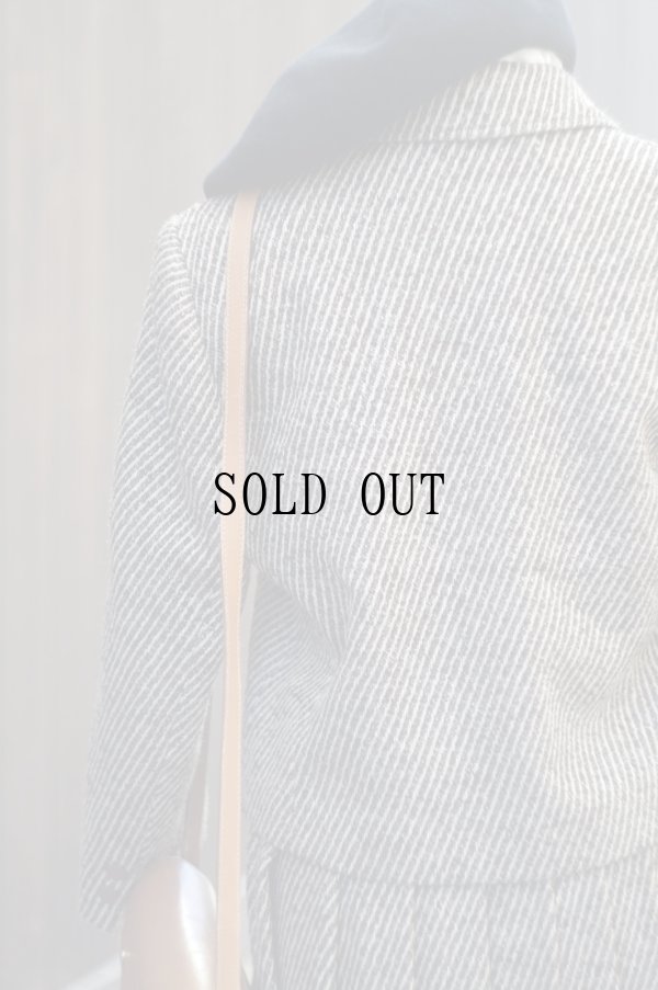 画像8: ブラウン×ベージュ ストライプ柄 ツイード ジャケット&スカート ツーピース セットアップ [20578]