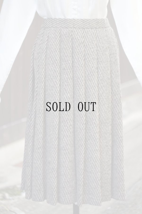 画像10: ブラウン×ベージュ ストライプ柄 ツイード ジャケット&スカート ツーピース セットアップ [20578]