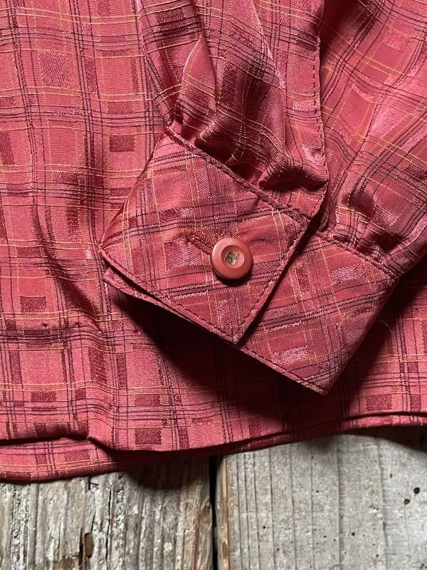 画像5: チェック柄 赤系 長袖 ブラウス マオカラー [16765]
