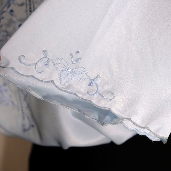 画像8: 無地 水色 半袖 ブラウス ノーカラー [16325]