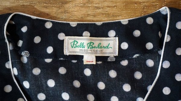 画像11: ドット柄 モノトーン 黒 半袖 コットン レトロワンピース[56393]