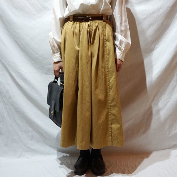 画像6: 無地 イエロー ブラウン スカート コットン フレア /w64cm[42169]