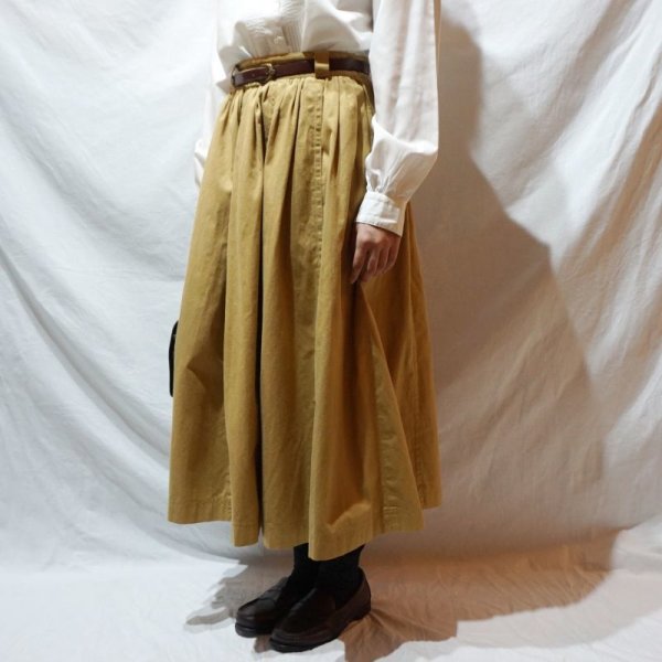 画像7: 無地 イエロー ブラウン スカート コットン フレア /w64cm[42169]