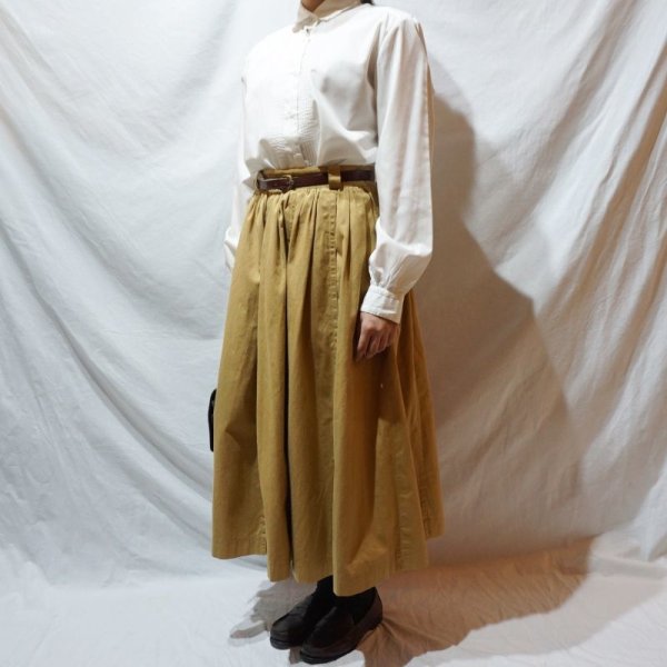 画像8: 無地 イエロー ブラウン スカート コットン フレア /w64cm[42169]
