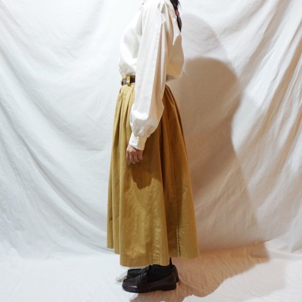 画像9: 無地 イエロー ブラウン スカート コットン フレア /w64cm[42169]