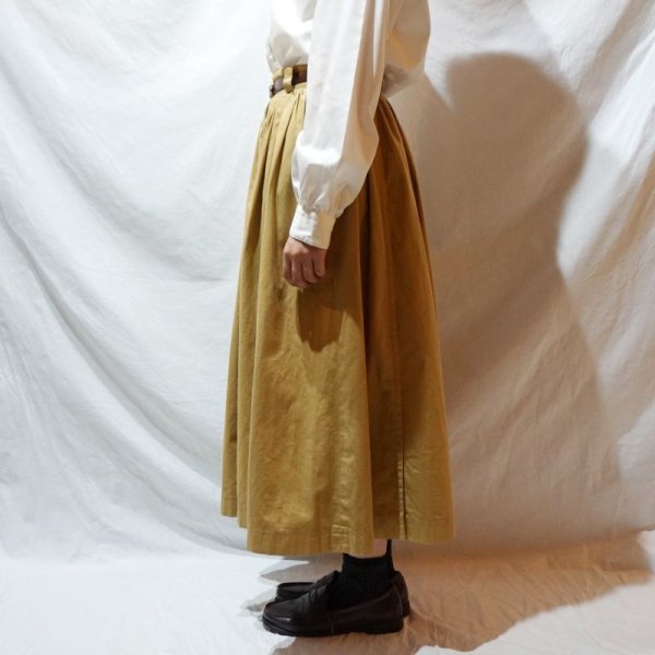 画像10: 無地 イエロー ブラウン スカート コットン フレア /w64cm[42169]