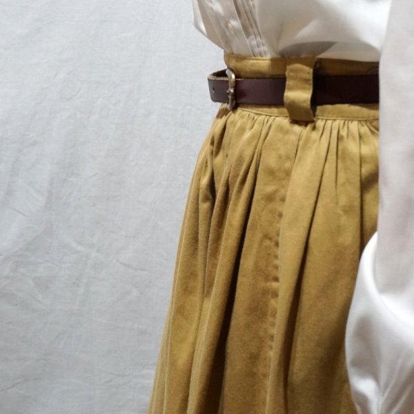 画像11: 無地 イエロー ブラウン スカート コットン フレア /w64cm[42169]