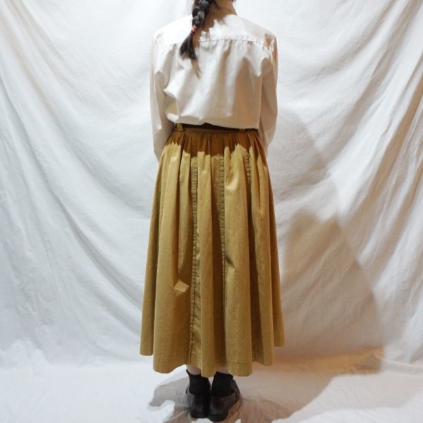 画像12: 無地 イエロー ブラウン スカート コットン フレア /w64cm[42169]