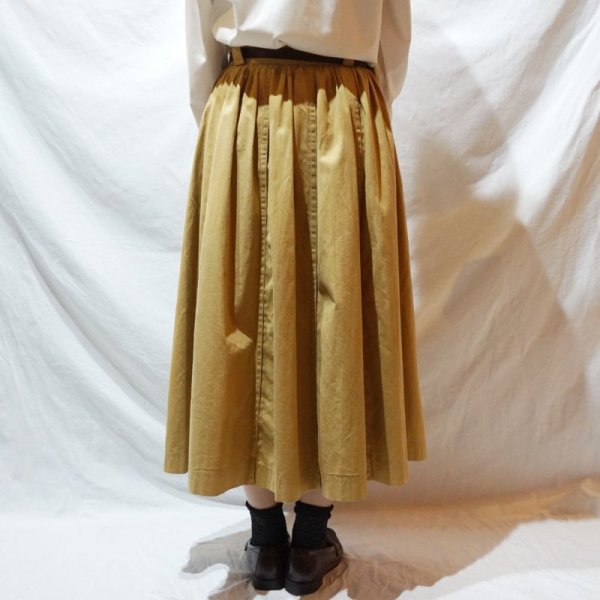 画像13: 無地 イエロー ブラウン スカート コットン フレア /w64cm[42169]