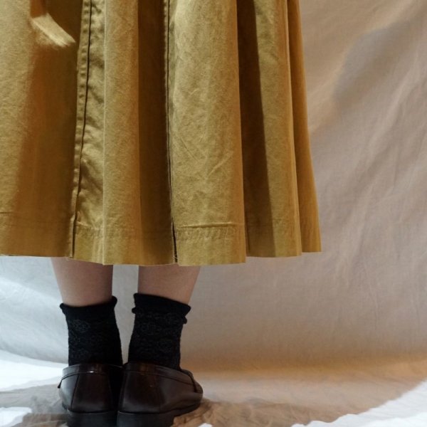 画像14: 無地 イエロー ブラウン スカート コットン フレア /w64cm[42169]