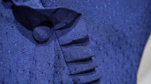 他の写真1: ドット柄 ネイビー 長袖 レトロワンピース フリルカラー[56453]