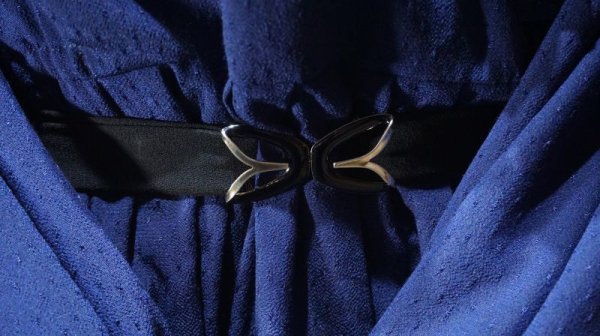 画像5: ドット柄 ネイビー 長袖 レトロワンピース フリルカラー[56453]